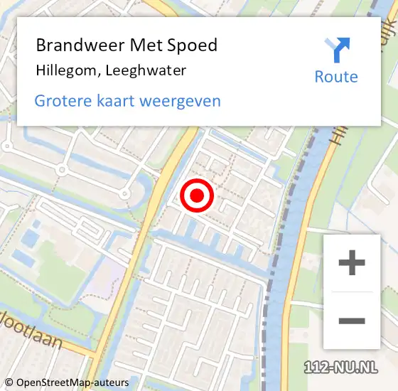 Locatie op kaart van de 112 melding: Brandweer Met Spoed Naar Hillegom, Leeghwater op 29 december 2014 15:40