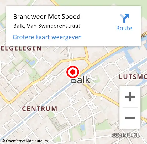 Locatie op kaart van de 112 melding: Brandweer Met Spoed Naar Balk, Van Swinderenstraat op 29 december 2014 16:58