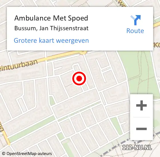 Locatie op kaart van de 112 melding: Ambulance Met Spoed Naar Bussum, Jan Thijssenstraat op 29 december 2014 17:42