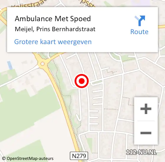 Locatie op kaart van de 112 melding: Ambulance Met Spoed Naar Meijel, Prins Bernhardstraat op 29 december 2014 18:25