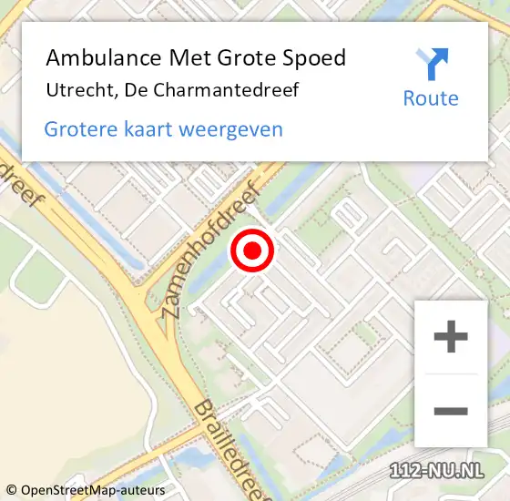 Locatie op kaart van de 112 melding: Ambulance Met Grote Spoed Naar Utrecht, De Charmantedreef op 29 december 2014 19:51