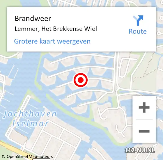 Locatie op kaart van de 112 melding: Brandweer Lemmer, Het Brekkense Wiel op 29 december 2014 20:29