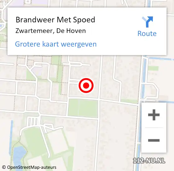 Locatie op kaart van de 112 melding: Brandweer Met Spoed Naar Zwartemeer, De Hoven op 29 december 2014 20:57