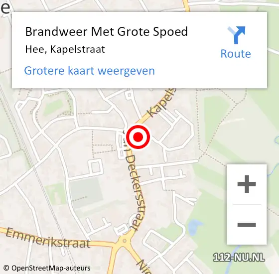 Locatie op kaart van de 112 melding: Brandweer Met Grote Spoed Naar Hee, Kapelstraat op 29 december 2014 21:24