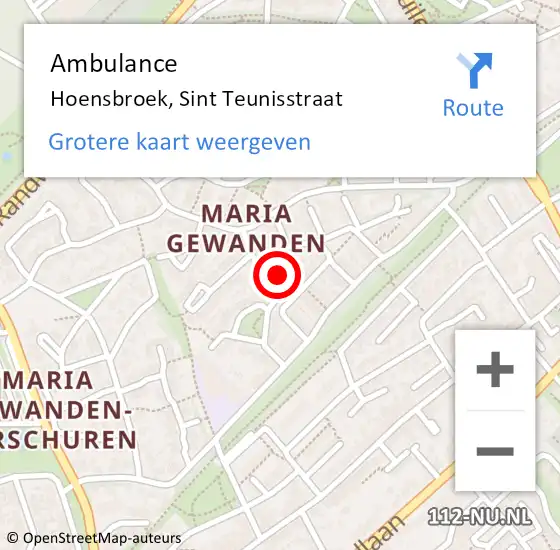 Locatie op kaart van de 112 melding: Ambulance Hoensbroek, Sint Teunisstraat op 29 december 2014 21:30