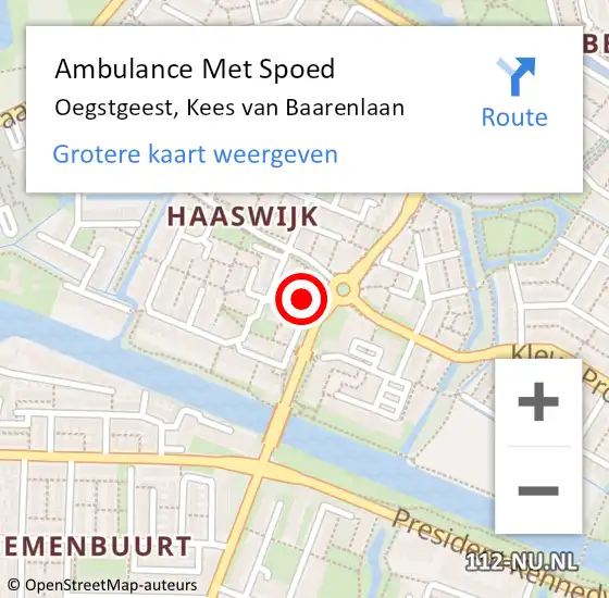 Locatie op kaart van de 112 melding: Ambulance Met Spoed Naar Oegstgeest, Kees van Baarenlaan op 29 december 2014 22:02