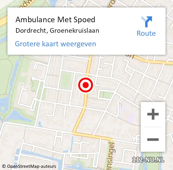 Locatie op kaart van de 112 melding: Ambulance Met Spoed Naar Dordrecht, Groenekruislaan op 30 december 2014 08:49