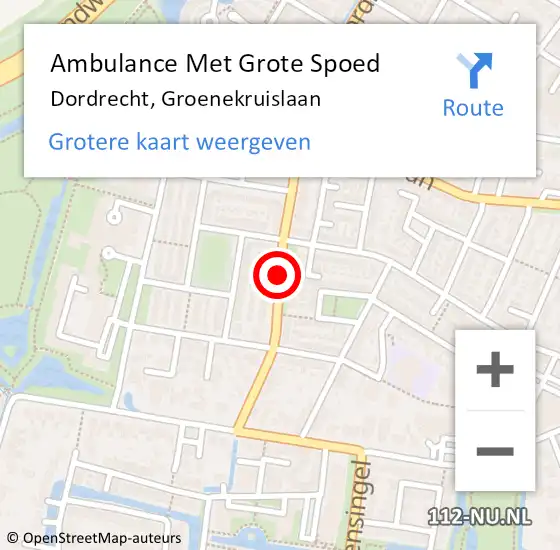 Locatie op kaart van de 112 melding: Ambulance Met Grote Spoed Naar Dordrecht, Groenekruislaan op 30 december 2014 08:51