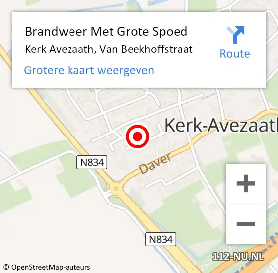 Locatie op kaart van de 112 melding: Brandweer Met Grote Spoed Naar Kerk Avezaath, Van Beekhoffstraat op 30 december 2014 11:50