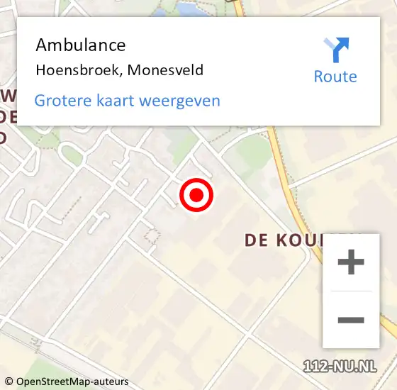 Locatie op kaart van de 112 melding: Ambulance Hoensbroek, Monesveld op 30 december 2014 11:51