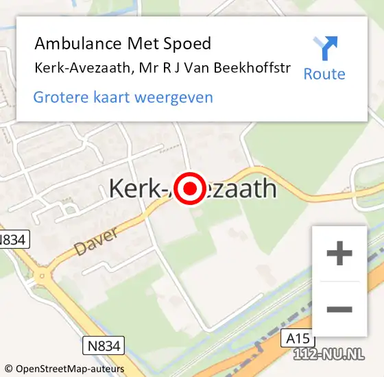 Locatie op kaart van de 112 melding: Ambulance Met Spoed Naar Kerk-Avezaath, Mr R J Van Beekhoffstr op 30 december 2014 12:08