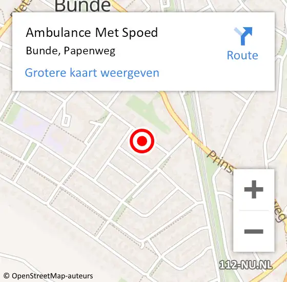 Locatie op kaart van de 112 melding: Ambulance Met Spoed Naar Bunde, Papenweg op 30 december 2014 13:08