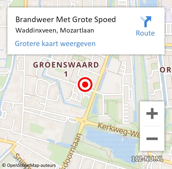 Locatie op kaart van de 112 melding: Brandweer Met Grote Spoed Naar Waddinxveen, Mozartlaan op 30 december 2014 13:20