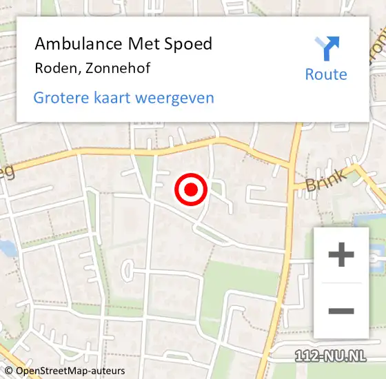 Locatie op kaart van de 112 melding: Ambulance Met Spoed Naar Roden, Zonnehof op 30 december 2014 13:32