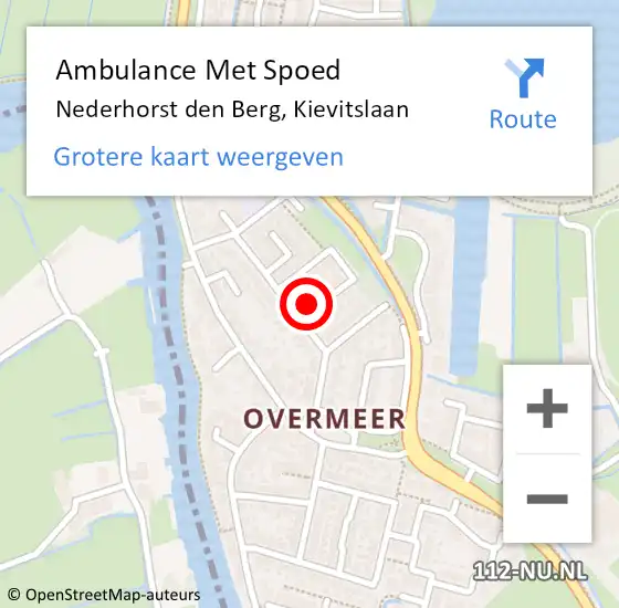 Locatie op kaart van de 112 melding: Ambulance Met Spoed Naar Nederhorst den Berg, Kievitslaan op 30 december 2014 14:08