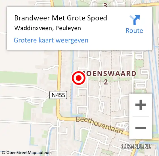 Locatie op kaart van de 112 melding: Brandweer Met Grote Spoed Naar Waddinxveen, Peuleyen op 25 oktober 2013 23:46