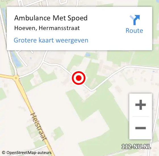 Locatie op kaart van de 112 melding: Ambulance Met Spoed Naar Hoeven, Hermansstraat op 30 december 2014 15:29