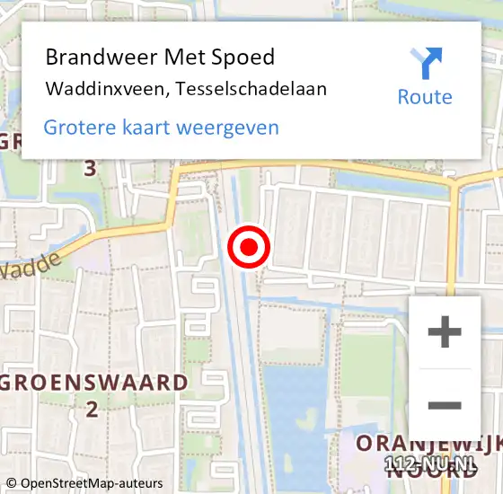 Locatie op kaart van de 112 melding: Brandweer Met Spoed Naar Waddinxveen, Tesselschadelaan op 30 december 2014 15:38