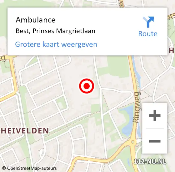 Locatie op kaart van de 112 melding: Ambulance Best, Prinses Margrietlaan op 30 december 2014 16:22