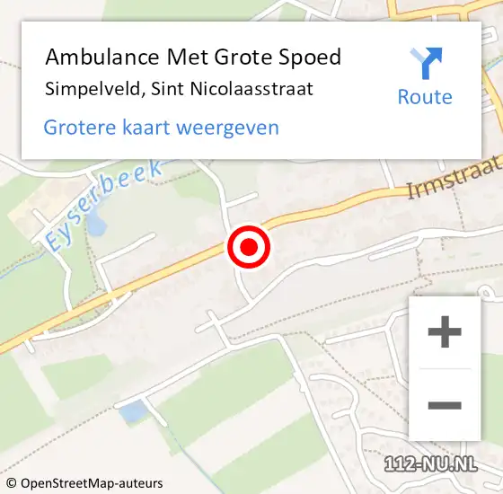 Locatie op kaart van de 112 melding: Ambulance Met Grote Spoed Naar Simpelveld, Sint Nicolaasstraat op 30 december 2014 17:24