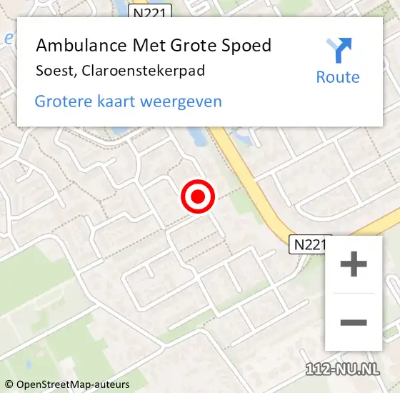 Locatie op kaart van de 112 melding: Ambulance Met Grote Spoed Naar Soest, Claroenstekerpad op 26 oktober 2013 00:25