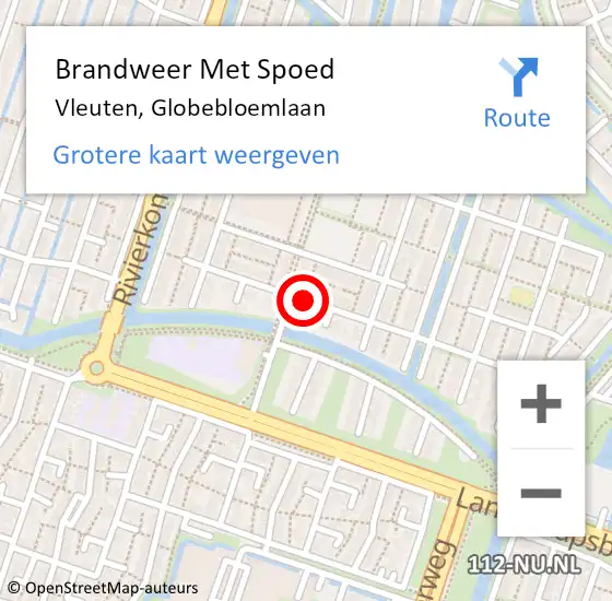 Locatie op kaart van de 112 melding: Brandweer Met Spoed Naar Vleuten, Globebloemlaan op 30 december 2014 19:25