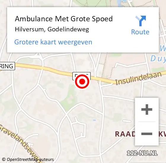 Locatie op kaart van de 112 melding: Ambulance Met Grote Spoed Naar Hilversum, Godelindeweg op 30 december 2014 20:03