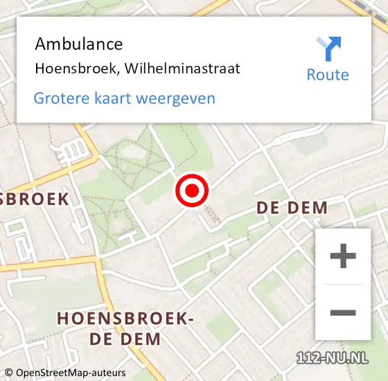 Locatie op kaart van de 112 melding: Ambulance Hoensbroek, Wilhelminastraat op 30 december 2014 21:02