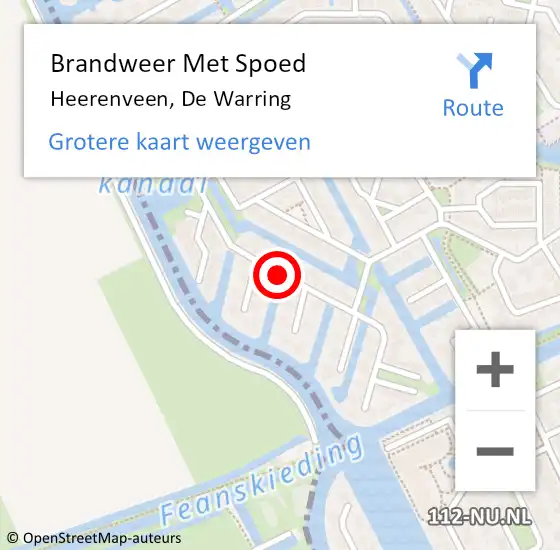 Locatie op kaart van de 112 melding: Brandweer Met Spoed Naar Heerenveen, De Warring op 30 december 2014 22:13