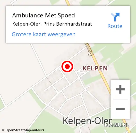 Locatie op kaart van de 112 melding: Ambulance Met Spoed Naar Kelpen-Oler, Prins Bernhardstraat op 30 december 2014 22:42