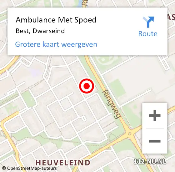 Locatie op kaart van de 112 melding: Ambulance Met Spoed Naar Best, Dwarseind op 30 december 2014 22:54