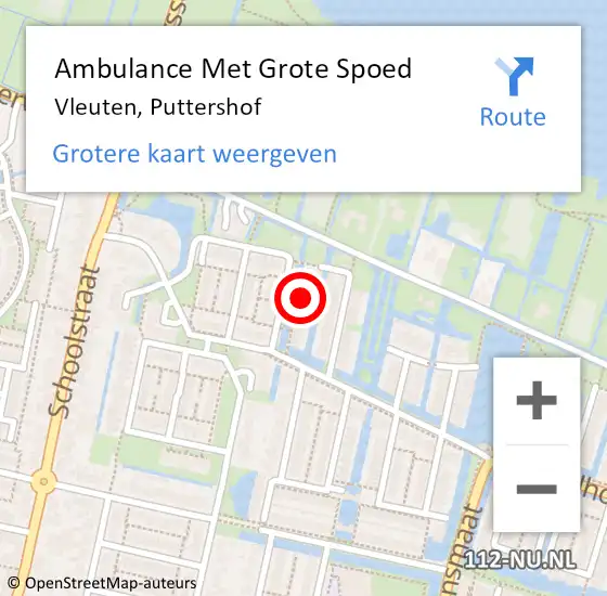 Locatie op kaart van de 112 melding: Ambulance Met Grote Spoed Naar Vleuten, Puttershof op 26 oktober 2013 01:28