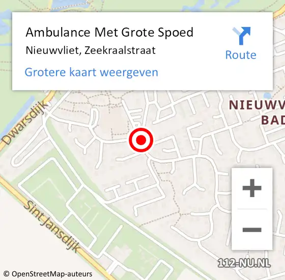 Locatie op kaart van de 112 melding: Ambulance Met Grote Spoed Naar Nieuwvliet, Zeekraalstraat op 26 oktober 2013 01:45