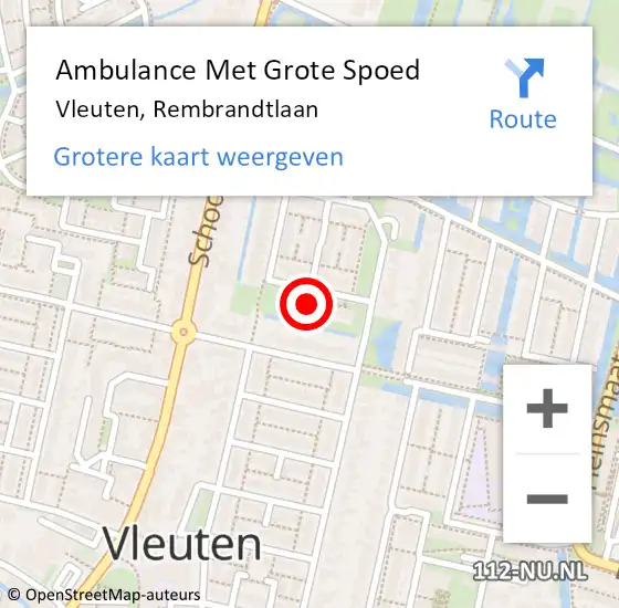 Locatie op kaart van de 112 melding: Ambulance Met Grote Spoed Naar Vleuten, Rembrandtlaan op 31 december 2014 07:29