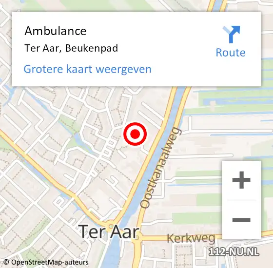 Locatie op kaart van de 112 melding: Ambulance Ter Aar, Beukenpad op 31 december 2014 09:19