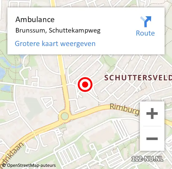 Locatie op kaart van de 112 melding: Ambulance Brunssum, Schuttekampweg op 31 december 2014 09:27