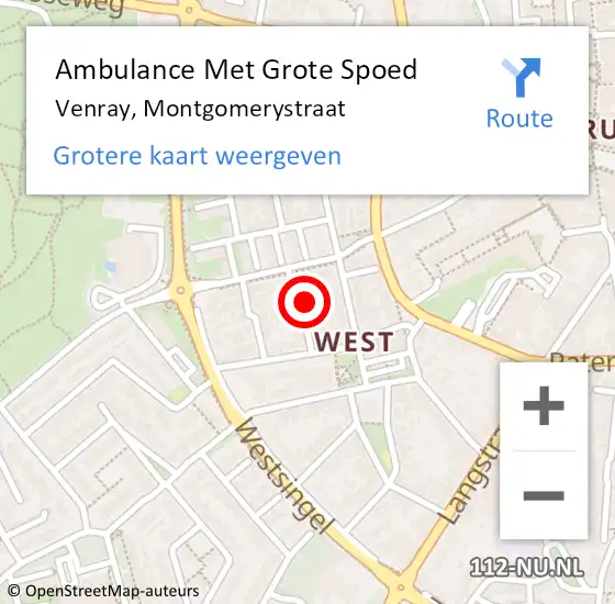 Locatie op kaart van de 112 melding: Ambulance Met Grote Spoed Naar Venray, Montgomerystraat op 26 oktober 2013 02:47