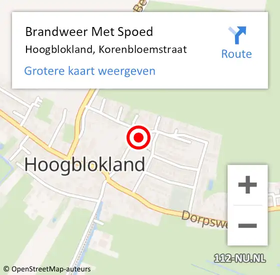 Locatie op kaart van de 112 melding: Brandweer Met Spoed Naar Hoogblokland, Korenbloemstraat op 31 december 2014 10:28