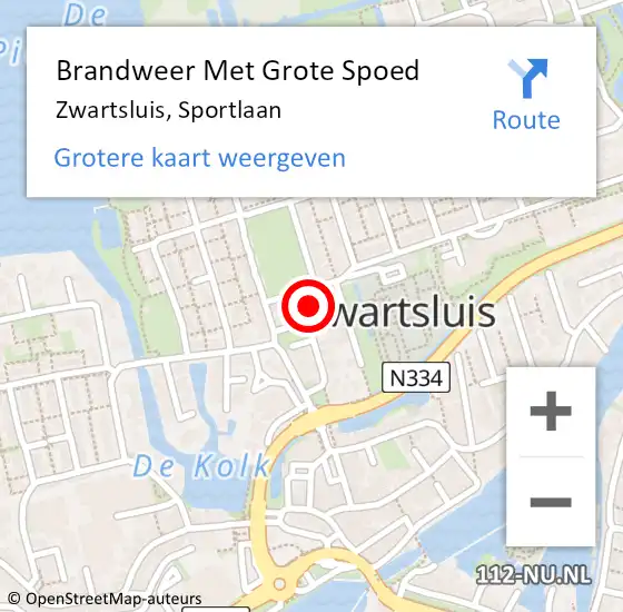 Locatie op kaart van de 112 melding: Brandweer Met Grote Spoed Naar Zwartsluis, Sportlaan op 31 december 2014 11:23