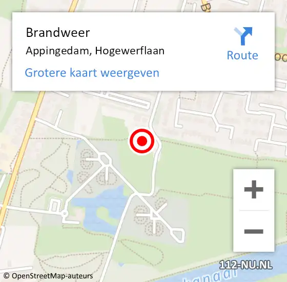 Locatie op kaart van de 112 melding: Brandweer Appingedam, Hogewerflaan op 31 december 2014 12:07