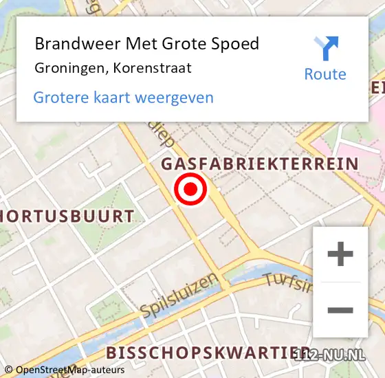 Locatie op kaart van de 112 melding: Brandweer Met Grote Spoed Naar Groningen, Korenstraat op 31 december 2014 12:10