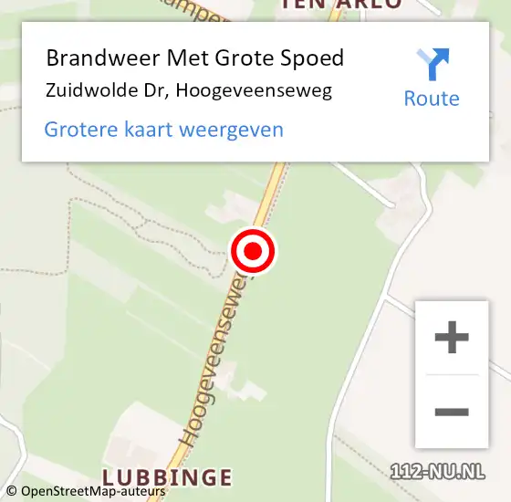 Locatie op kaart van de 112 melding: Brandweer Met Grote Spoed Naar Zuidwolde Dr, Hoogeveenseweg op 31 december 2014 12:19