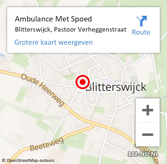 Locatie op kaart van de 112 melding: Ambulance Met Spoed Naar Blitterswijck, Pastoor Verheggenstraat op 31 december 2014 12:56