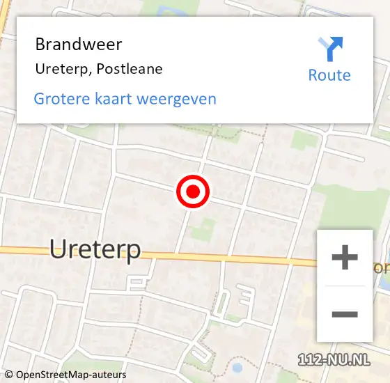 Locatie op kaart van de 112 melding: Brandweer Ureterp, Postleane op 31 december 2014 13:44