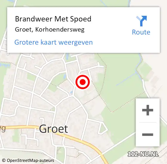 Locatie op kaart van de 112 melding: Brandweer Met Spoed Naar Groet, Korhoendersweg op 31 december 2014 14:40