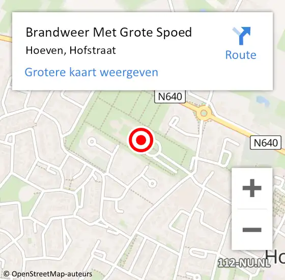 Locatie op kaart van de 112 melding: Brandweer Met Grote Spoed Naar Hoeven, Hofstraat op 31 december 2014 14:49