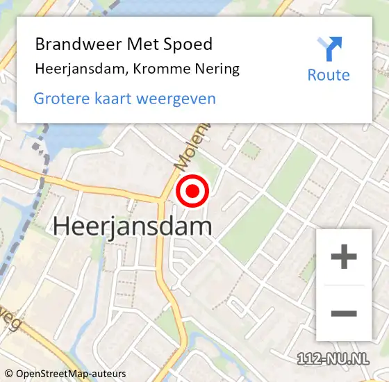 Locatie op kaart van de 112 melding: Brandweer Met Spoed Naar Heerjansdam, Kromme Nering op 31 december 2014 14:53