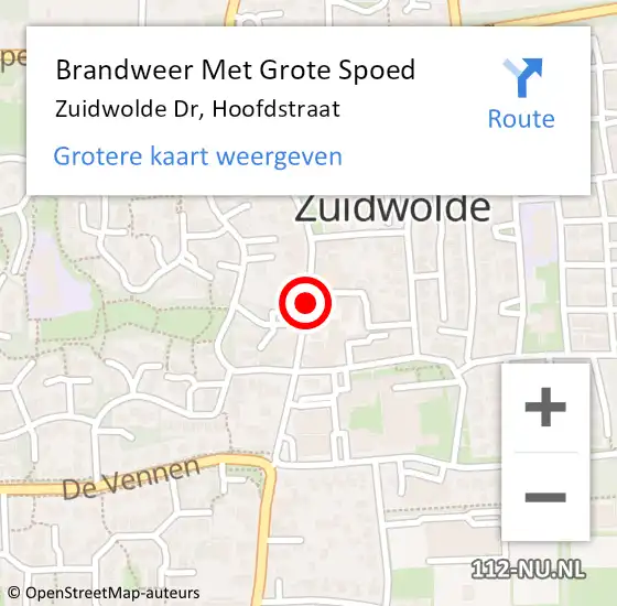 Locatie op kaart van de 112 melding: Brandweer Met Grote Spoed Naar Zuidwolde Dr, Hoofdstraat op 31 december 2014 15:19