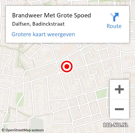 Locatie op kaart van de 112 melding: Brandweer Met Grote Spoed Naar Dalfsen, Badinckstraat op 31 december 2014 15:47