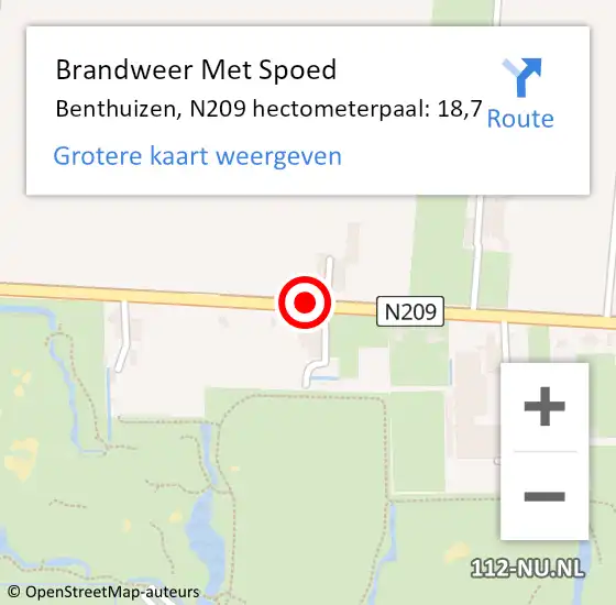 Locatie op kaart van de 112 melding: Brandweer Met Spoed Naar Benthuizen, N209 hectometerpaal: 18,7 op 10 september 2013 18:41